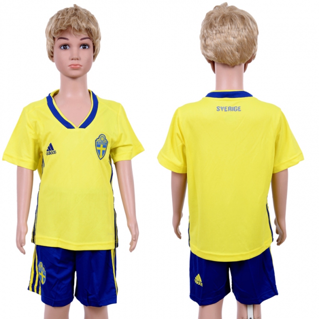 2018 World Cup Soccer Sweden Blank Home Kids Jersey