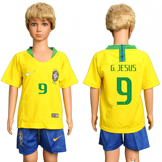 2018 World Cup Soccer Brazil #9 G.Jesus Home Kids Jersey