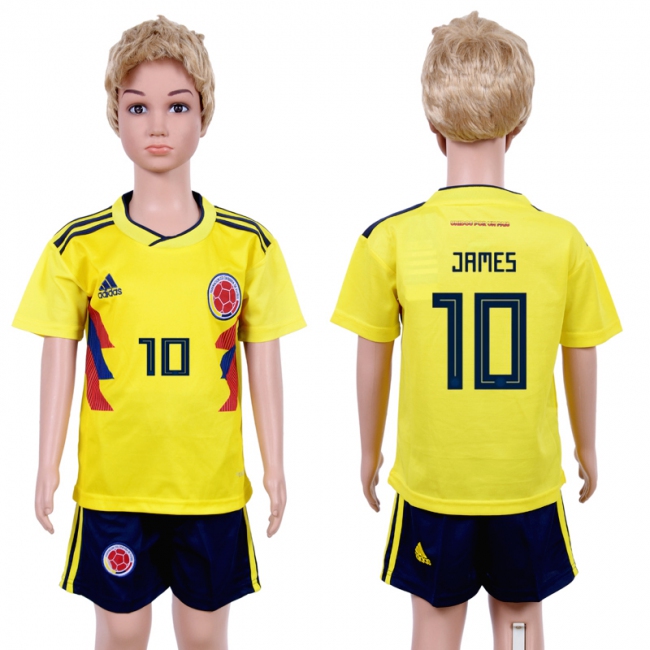 2018 World Cup Columbia Soccer #10 James Home Kids Jersey