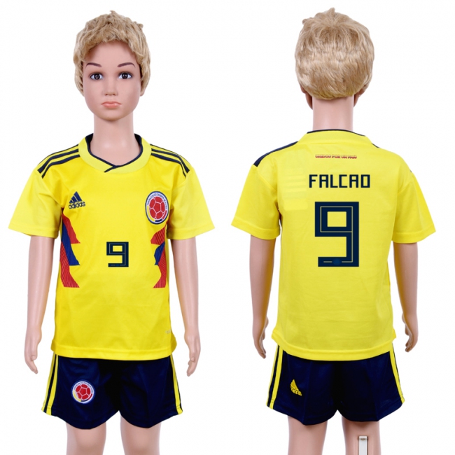2018 World Cup Columbia Soccer #9 Falcad Home Kids Jersey