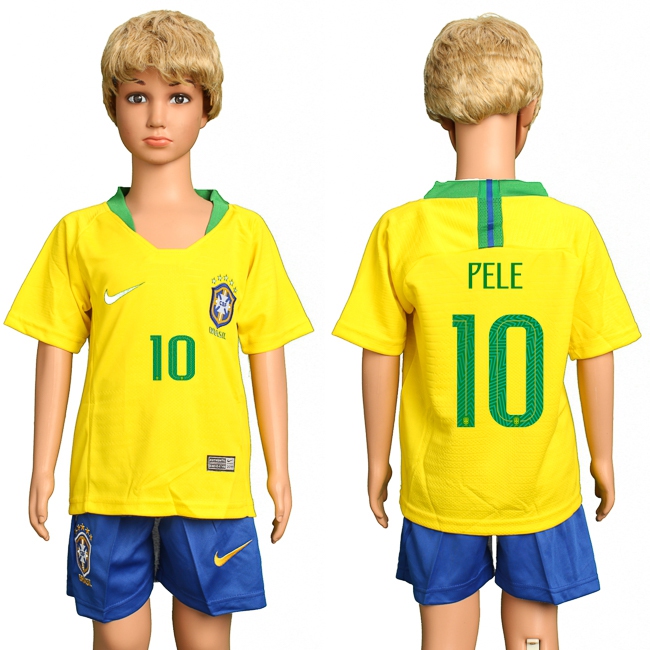2018 World Cup Soccer Brazil #10 Pele Home Kids Jersey