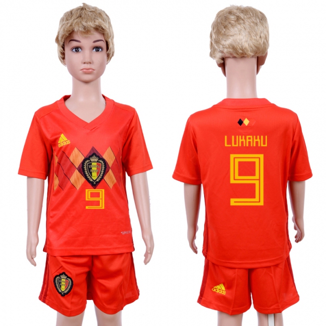 2018 World Cup Soccer Belgium #9 Lukaku Home Kids Jersey