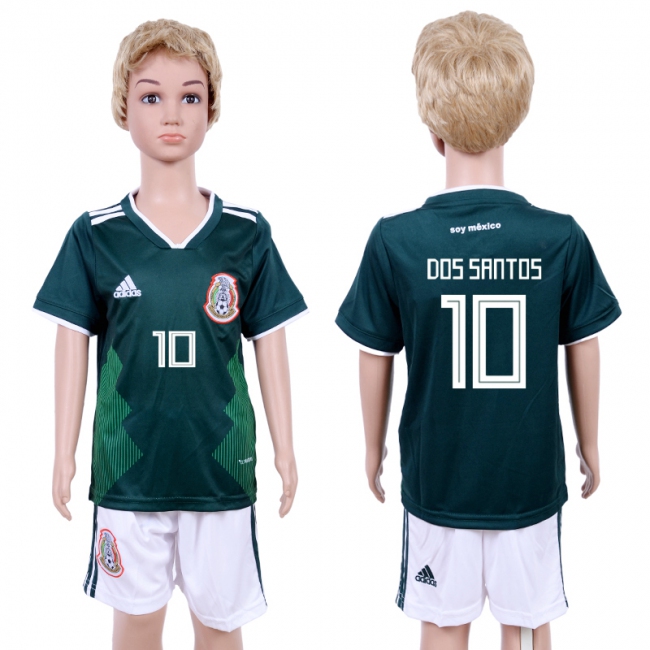 2018 World Cup Soccer Mexico #10 Dos Santos Home Kids Jersey
