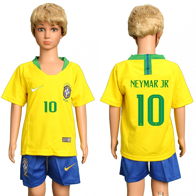 2018 World Cup Soccer Brazil #10 Neymar JR Home Kids Jersey
