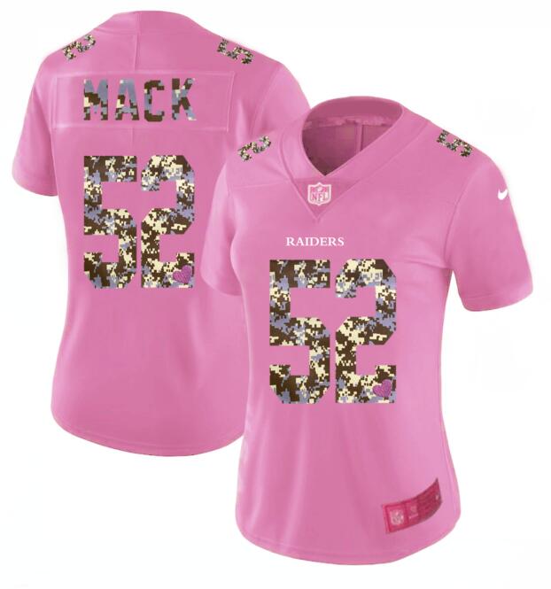 Womens Nike Oakland Raiders 52 Mack Pink Camouflage font love Vapor Jersey