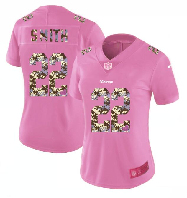 Womens Nike Minnesota Vikings 14 Smith Pink Camouflage font love Vapor Jersey