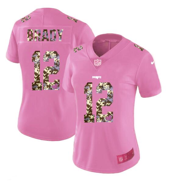 Womens Nike New England Patriots 12 Brady Pink Camouflage font love Vapor Jersey