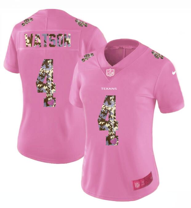Womens Nike Houston Texans 4 Watson Pink Camouflage font love Vapor Jersey