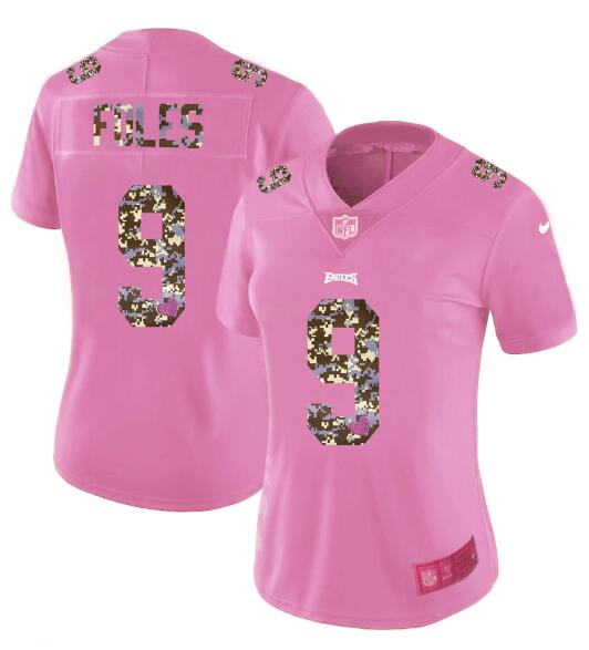 Womens Nike Philadelphia Eagles 9 Foles Pink Camouflage font love Vapor Jersey