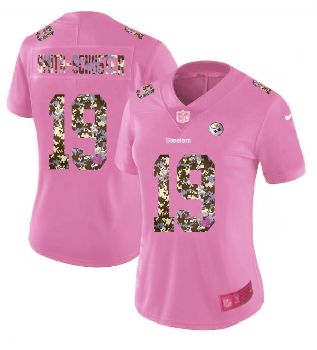 Womens Nike Pittsburgh Steelers 19 Smith-Schuster Pink Camouflage font love Vapor Jersey