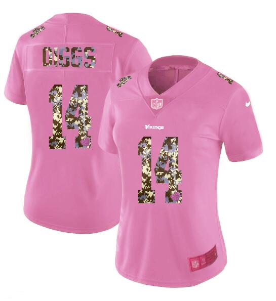 Womens Nike Minnesota Vikings 14 Dlggs Pink Camouflage font love Vapor Jersey
