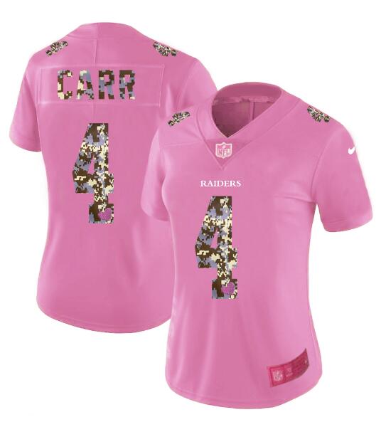 Womens Nike Oakland Raiders 4 Carr Pink Camouflage font love Vapor Jersey