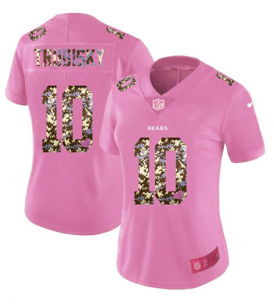 Womens Nike Chicago Bears 10 Trubisky Pink Camouflage font love Vapor Jersey