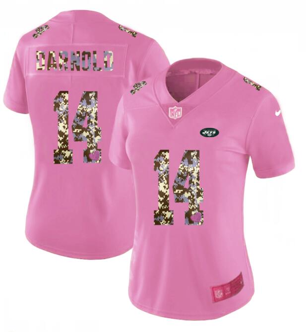 Womens Nike New York Jets 14 Darnold Pink Camouflage font love Vapor Jersey