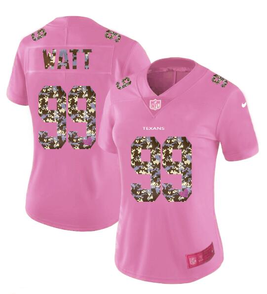 Womens Nike Houston Texans 99 Watt Pink Camouflage font love Vapor Jersey