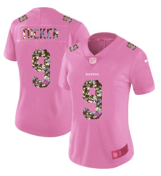 Womens Nike Baltimore Ravens 9 Tucker Pink Camouflage font love Vapor Jersey