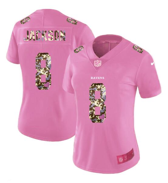 Womens Nike Baltimore Ravens 8 Jackson Pink Camouflage font love Vapor Jersey