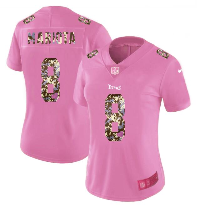 Womens Nike Tennessee Titans #8 Mariota Pink Camouflage font love Vapor Jersey