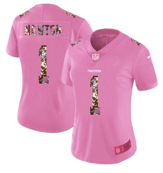 Womens Nike Carolina Panthers 1 Newton Pink Camouflage font love Vapor Jersey