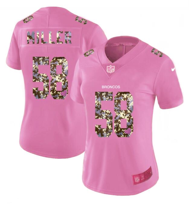 Womens Nike Denver Broncos 58 Miller Pink Camouflage font love Vapor Jersey