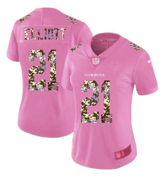 Womens Nike Dallas Cowboys 21 Elliott Pink Camouflage font love Vapor Jersey