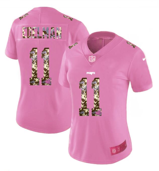 Womens Nike New England Patriots 11 Edelman Pink Camouflage font love Vapor Jersey