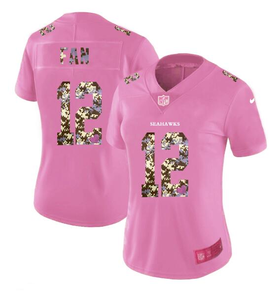 Womens Nike Seattle Seahawks 12 Fan Pink Camouflage font love Vapor Jersey