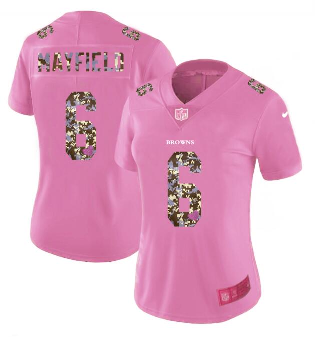 Womens Nike Cleveland Browns 6 Mayfield Pink Camouflage font love Vapor Jersey