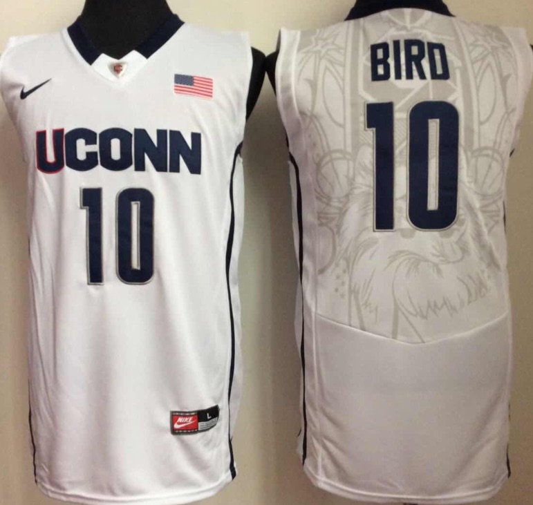 NCAA Uconn Huskies #10 Bird White Basketball Jersey
