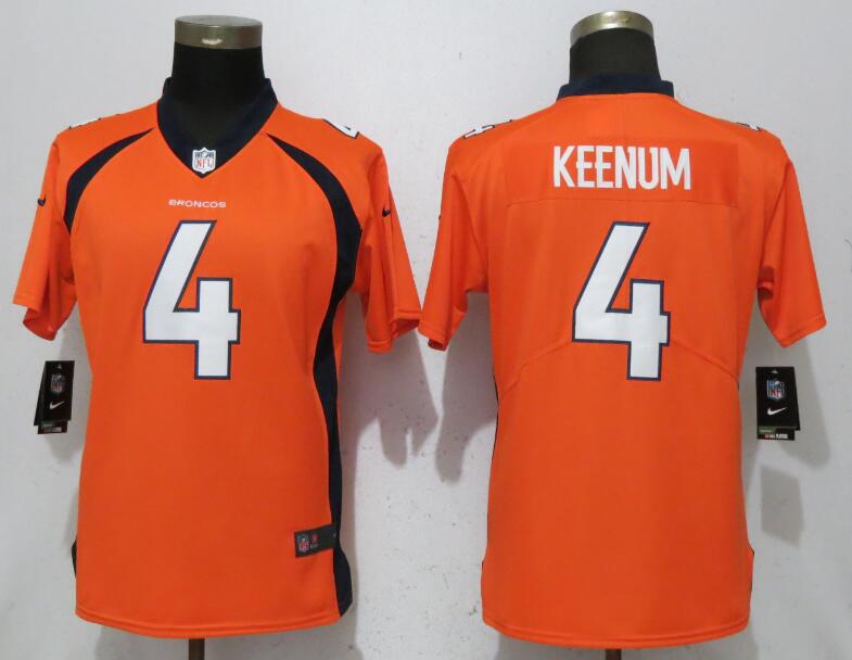 Womens Nike Denver Broncos #4 Keenum Orange Vapor Untouchable Jersey