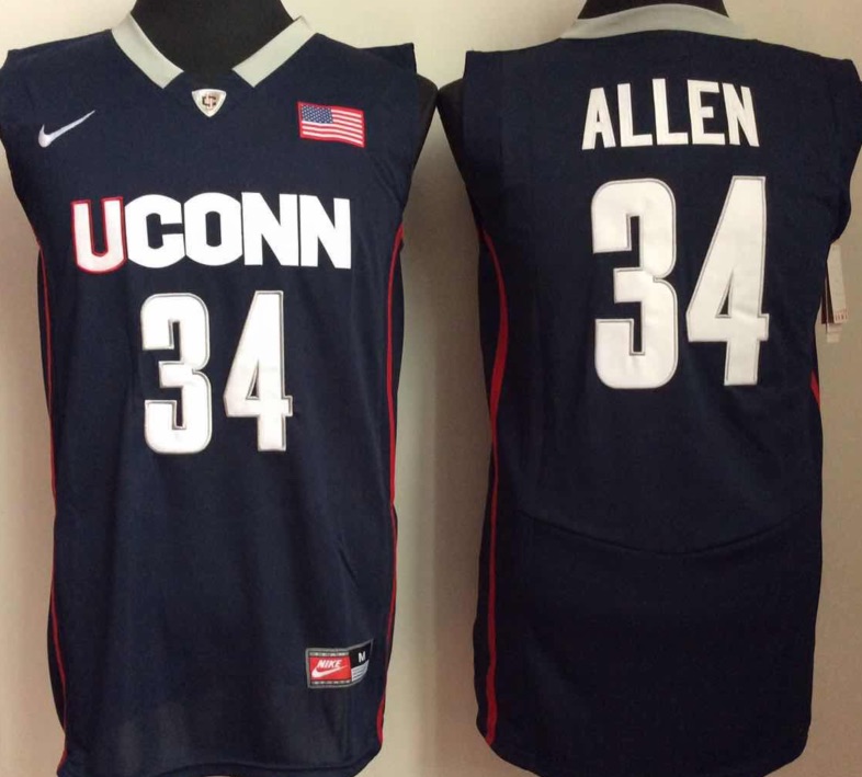 NCAA Uconn Huskies #34 Allen Blue Basketball Jersey