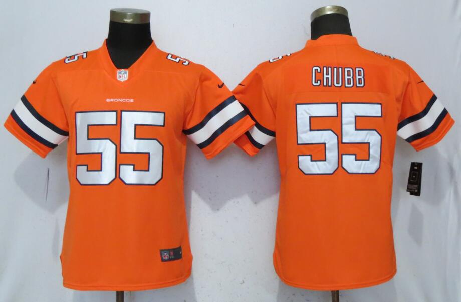 Womens NEW Nike Denver Broncos 55 Chubb Navy Orange Color Rush Jersey