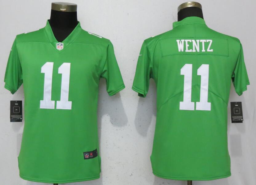 Womens Nike Philadelphia Eagles #11 Wentz Green Vapor Limited Jersey