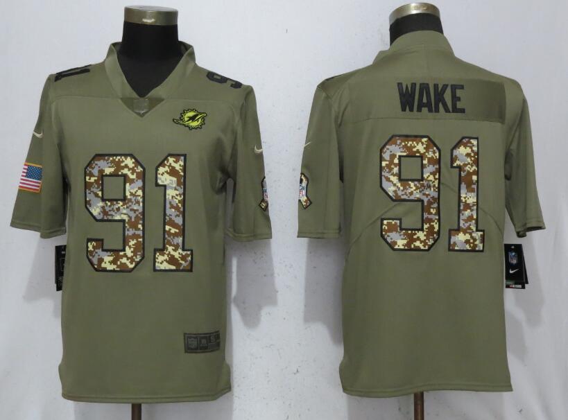 Nike Miami Dolphins 91 Wake Olive Camo Carson Salute to Service Limited Jersey