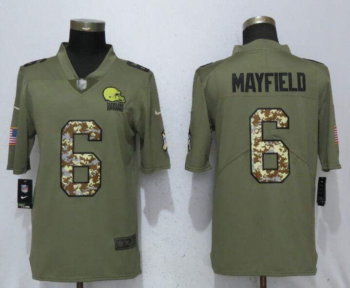 Nike Cleveland Browns 6 Mayfield Olive Camo Carson Salute to Service Limited Jersey