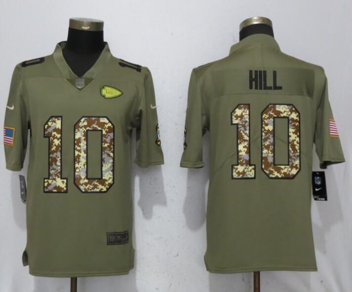Nike Kansas City Chiefs 10 Hill Olive Camo Carson Salute to Service Limited Jersey