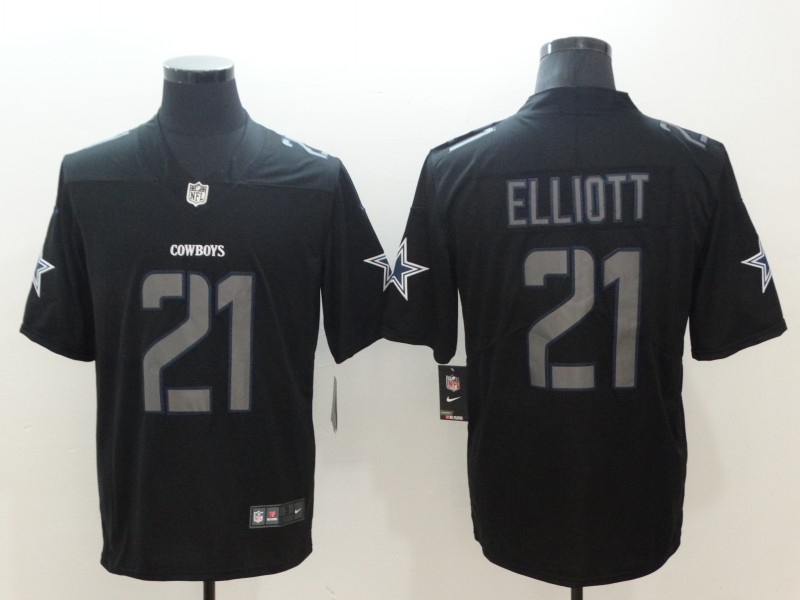 NFL Dallas Cowboys #21 Elliott Lights Out Black Color Rush Limited Jersey