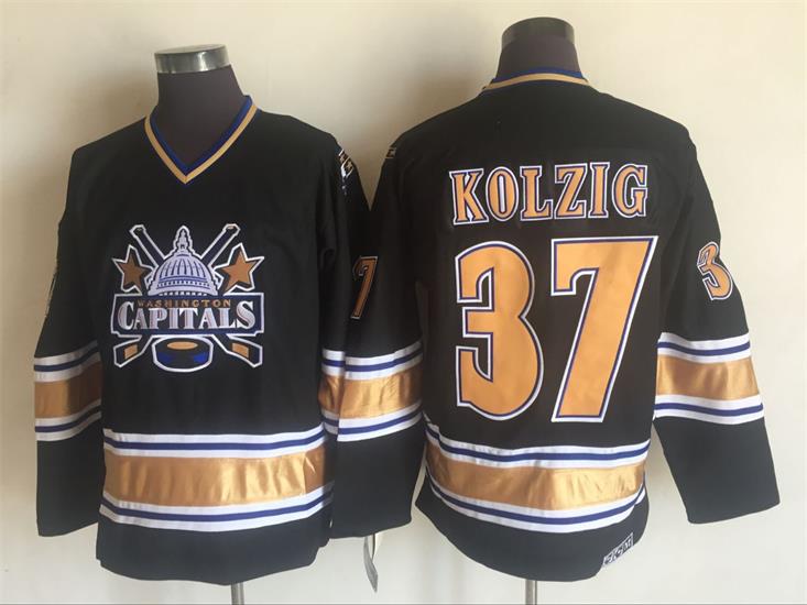 NHL Washington Capitals #37 Kolzig Black Throwback Jersey