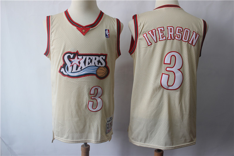NBA Philadelphia 76ers #3 Iverson Cream Throwback Jersey