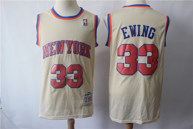 NBA New York Knicks #33 Ewing Cream Throwback Jersey