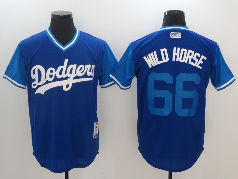 MLB Los Angeles Dodgers #66 Wild Horse Nickname Blue Pullover Jersey