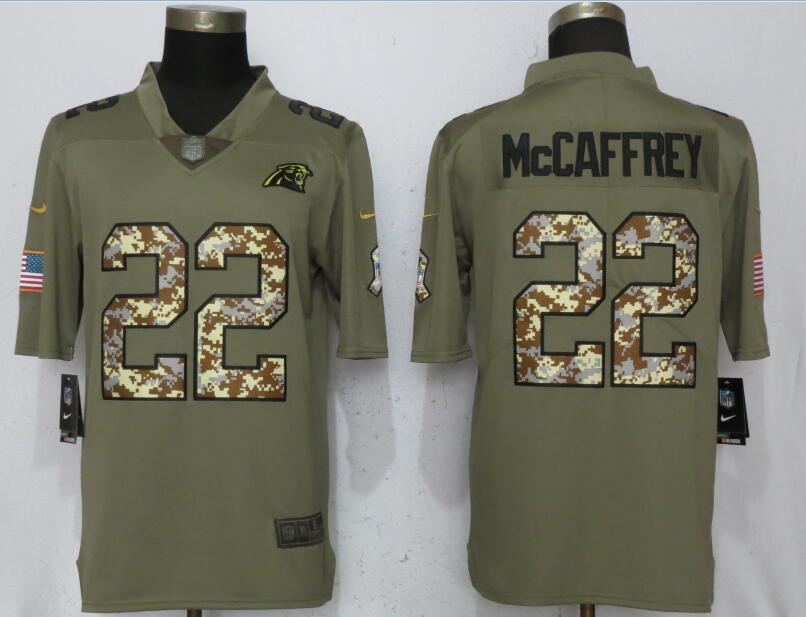 Nike Carolina Panthers 22 McCaffrey Olive Camo Carson Salute to Service Limited Jersey