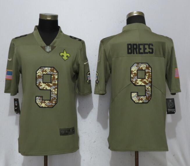 New Nike New Orleans Saints 9 Brees Olive Camo Carson Salute to Service Limited Jersey