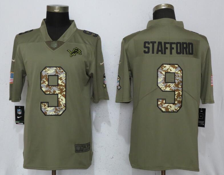 New Nike Detroit Lions 9 Stafford Olive Camo Carson Salute to Service Limited Jersey