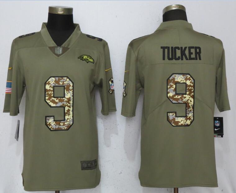 New Nike Baltimore Ravens 9 Tucker Olive Camo Carson Salute to Service Limited Jersey