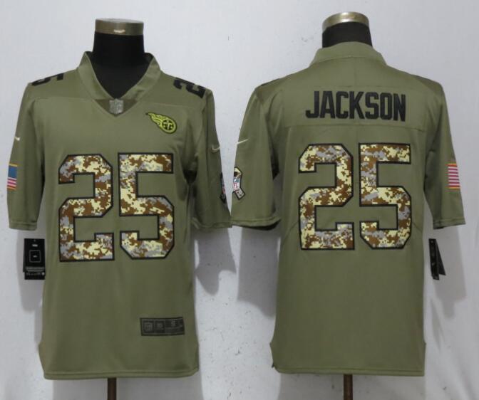 NFL Tennessee Titans 25 Jackson Olive Camo Carson Salute to Service Limited Jersey