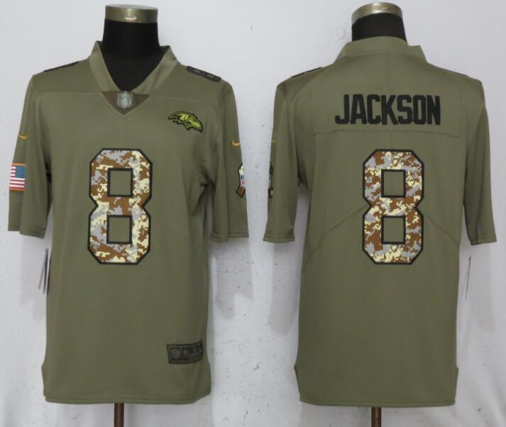 New Nike Baltimore Ravens 8 Jackson Olive Camo Carson Salute to Service Limited Jersey