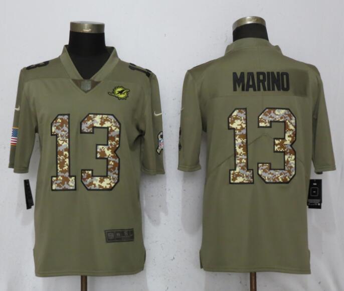 New Nike Miami Dolphins 13 Marino Olive Camo Carson Salute to Service Limited Jersey