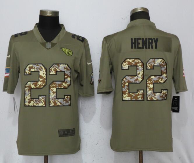 New Nike Tennessee Titans 22 Henry Olive Camo Salute to Service Limited Jersey