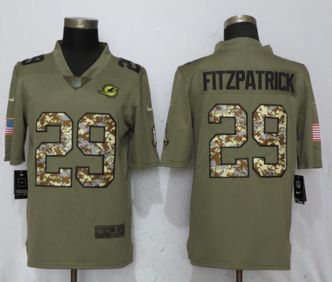 New Nike Miami Dolphins 29 Fitzpatrick Olive Camo Carson Salute to Service Limited Jersey